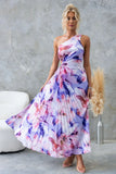 Women's New Printed Dress Fashion Sexy Slanted Shoulder Folded Empty Dress