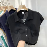 Short-Sleeved Shirt Women's Summer Thin Design Sense Of New Leisure Loose Collar Cover Gas Blouse