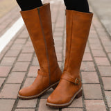 Wish Hot Autumn And Winter New Women's Boots Belt Buckle Side Zipper Side And Flat Bottom High-Heeled Knight