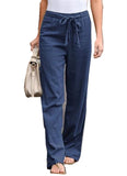 Simple Comfortable Elastic Waist Linen Trousers