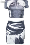 Tie Dye Print Trend 2Piece Sets Women 2023 Summer Casual T-Shirts+High Waist Skirts Lady Matching Outfits