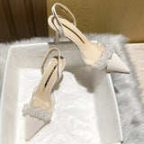 Sandals Women's Spring And Summer 2025 New French Transparent Pointed Small Heel White High Heels Fine Heel Single