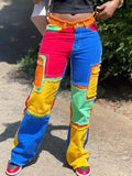 Trendy Personality Loose Pants 2025 Autumn New Splicing High-Waisted Wide-Legged Jeans