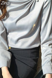Women Blouses Chiffon Shirts Women Beading Blouse Tops Woman Long Sleeve Shirt Woman Pleated Shirts Pullover Ladies