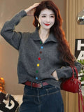 Goods Color Single Row Buckle Long-Sleeved Top Women Soft Glutinous Comfortable Warm Autumn And Winter Thin Thick Sweater