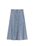 Women Washed Long Denim Skirt Vintage Fashion High Waist Skirt Streetwear Korean All-match Female Irregular A-line Jeans