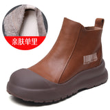 Layer Calfskin Retro Coloring Short Boots Women Autumn And Winter New Leisure Fashion Thick Bottom Increase High Help