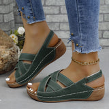 Asia Large-Size Cross-Band Exposed Toe Thick-Soled Sandals Women Magic Stick Hollow Loose Cake Beach Cool