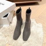 Zingj Comfortable ~2023 New Thick Heel Elastic Suede Thin Boots Versatile Korean Version Of High Heel-Outfit