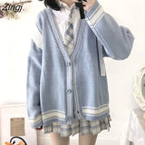 Women Striped Retro Classic Preppy Style Japanese Student Sweater All-match Kawaii Fashion Girls Chic Knit Top