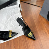 Women 2025 Autumn And Winter New Fine Heel Head Behind The High-Heeled Sandals Sexy Black Pointed Women's