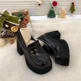 Shoes In The Autumn Of 2025 New Thick-Soled Thick-Skinned Black Round Head Waterproof Small Leather Shoes Women's High