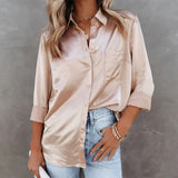 en Satin pour femmes, chemise décontractée à manches longues, hauts de bureau, Blouses d'été blanches, vêtements amples, collection printemps