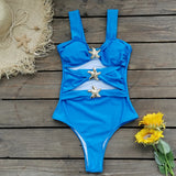 2025 New Solid-Color Swimsuit Female Sleeves Hollow Half-Dress