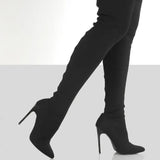 New Large-Size Women's Boots Elastic Boots Retro Women's Fine Heel High Heel High-Heeled Knitted Over Knee