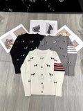 College Wind Puppy Embroidery V Collar Knitted Cardigan Sweater Coat Four Bar Thin Japanese, South Korea, Japan And South Korea