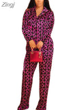 Pieces Women's Sets 2023 Summer Autumn Circle Print Blouse Shirt Women Suit Tops And Pants Set Two Piece Set