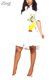 Long Shirt Dress Women 2023 Autumn Korean Flower Print Button Up White Shirt Dress Loose Casual Summer Shirt