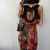 Zingj Ins Women's Summer 2023 New Fashion Vintage Tie-Dye Print Sexy U-Neck Slim Dress Long