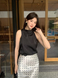 Xixi 13 Lines 2025 Spring And Summer New Temperament Elegant Wave Point Shirt Chiffidless T-Shirt Top