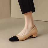 Color Small Fragrant Wind Square Head Thick Heel Single Shoes Women's Spring And Autumn 2025 French Heel Shoes With Light Mouthed Shoes French High Heel