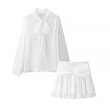 Women's Two-Piece Summer Thin Bow Tie With Long-Sleeved Cover Loose Shirt Folded Mini