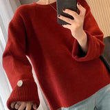 Zingj Advanced Sense Round Collar Design Sweater Female 2024 Autumn / Winter New Korean Version Soft Waxy Temperament Simple Wind Sweater-Outfit