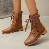 Women's Autumn And Winter New Martin Boots Fashion Solid Color Side Zipper Low-Heeling Mid-Sleesize
