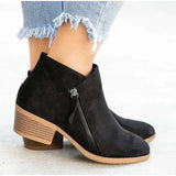Large-Size Velvet-Faced Martin Boots Women 2025 Autumn And Winter New Round Head Low With Double Zipper English Short