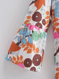Women's V-Neck Printing Long-Sleeved Loose Dress