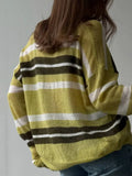 Striped Knitted POLO Shirt Collar Collar Sweater Loose Leisure Lazy Style New Women's