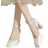 Waterproof High Heels Female Thick With Small Mary Square Head Bride Shoes Wedding Shoes Wedding Single Shoes Female Spring And
