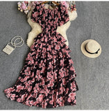 Floral And Haffin Dress Women's New Summer Bubble Short Sleeves To Close The Waist Thin Holiday High-End Cake