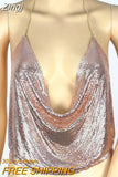 Metal Crop Top Summer Sexy Club Backless Bralette Beach Halter Gold Sequined Party Women Tank Top