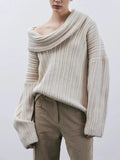 Zingj 2024 New Fashion Trend Irregular One Word Collar Design Sense Loose Casual Sweater Long Sleeved