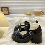 Zingj Lovely Mary Jane Small Leather Shoes Female Spring 2024 New Versatile Heighten Thick Bottom With Skirt Bow-Outfit