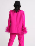 Zingj New Temperament Top Collar With Diamond Design Sense Cuff Stitching Ostrich Hair Long Sleeve Suit Spring