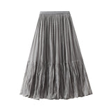 Retro Folded Fairy Net Yarn Half-Dress Skirt Dress Autumn 2025 High-Rise Slim Long Skirt
