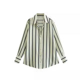 Zingj New Fashion Temperament Lapel Multi-Color Stripe Silk Satin Texture Long Sleeve Loose Shirt