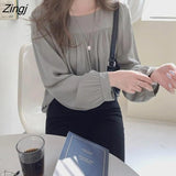 Women French Style Tender Classy Minimalist Square Collar Basic Autumn New Arrival Feminino All-match Vintage Casual