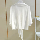 Shirts Women 2023 Summer Loose Casual Blouse White Women Buttoned Up Shirt Top Tied Waist Elegant Women Blouses
