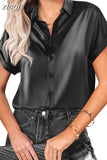 Satin Silk Shirts Fashion Women Short Sleeve Loose Tops Mujer Buttons Office Lady Blouses Women's Clothing Elegant