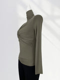 Zingj Turtleneck Bottom Shirt Women's Spring Dress Women's New Top Cross Fold Tight With A Long-Sleeved