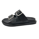 Bottom Roman Slippers Retro Fish Mouth Double Buckle With Casual Flat Beach Cool Slippers Ladies Wearing Slippers