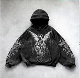Retro Water Wash Hoodie Jacket With Handsome Eagle Print Hoodie New