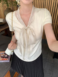Xixi 2025 Summer New Thousand Gold Wind With Shirt Women's Short-Sleeved Top Knitted Shirt