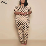Women Sets Plus Size XL-5XL Print O-neck Tee tops jogger sweatpant suit two piece set sport matching set