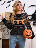 And Winter Sweater Women's Halloween Pumpkin Embroidery Retro Wave Point Long-Sleeved Knitted Shirt