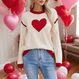 Autumn And Winter Hot Sweater Women Hit The Color Love Peach Collar Knitted Jersey Valentine's