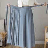 Women 2025 Early Spring New Korean Pressure Folded Skirt Broad Legs Long
